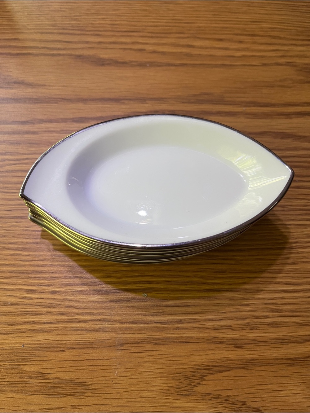 Noritake White Porcelain Oval Lemon Dishes with Silver Rim